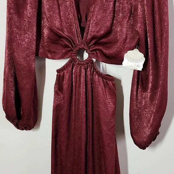Altered State Elegant Burgundy Maxi Dress Cut Outs Sexy Date Night Wedding Guest